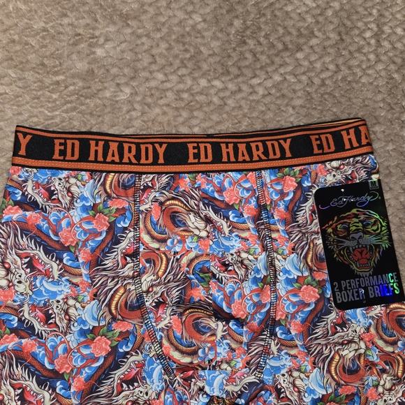 Ed Hardy Boxer Briefs Mens Large Tattoo Print Performance 2 Pack Tiger Art - Picture 6 of 6